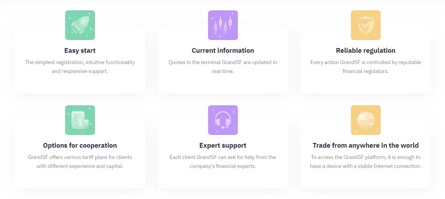 Преимущества брокера GrandSF