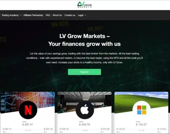Site Web du courtier LV Grow Markets
