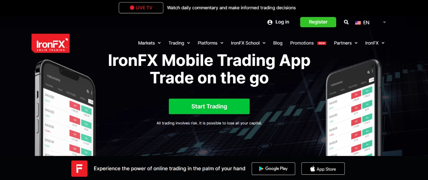 Мобильное приложение компании IronFX 