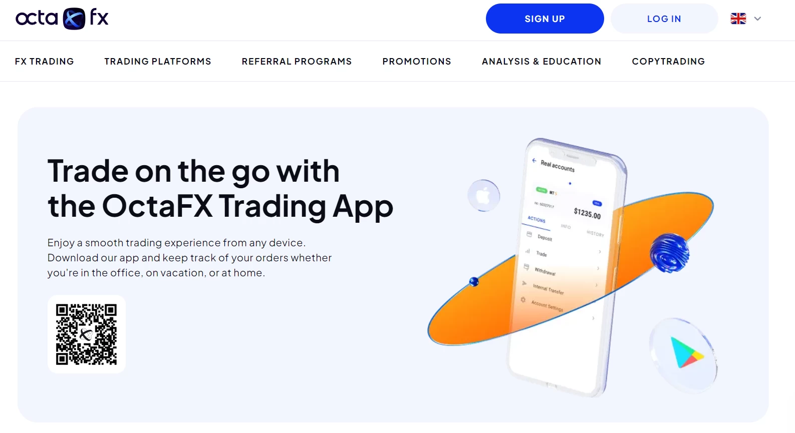 Website of the brokerage company OctaFX