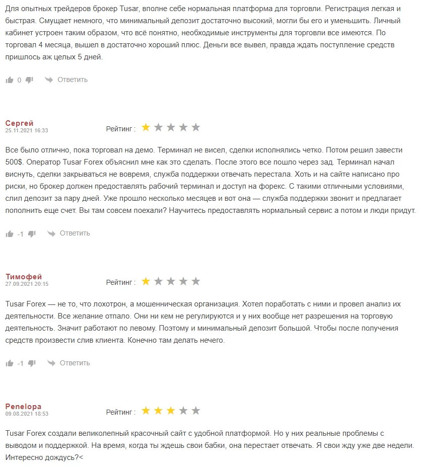 Reviews of fraud by broker Tusar Forex