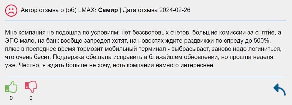 Отзыв о технических проблемах торговли LMAX Group 